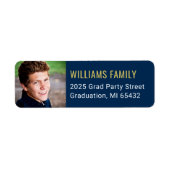 ネイビーモダン金ゴールド卒業写真差出人住所 ラベル (正面)