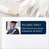 ネイビーモダン金ゴールド卒業写真差出人住所 ラベル (インサイチュ)