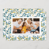 ネイビーモダン金ゴールド水彩写真クリスマス シーズンカード (正面/裏面)