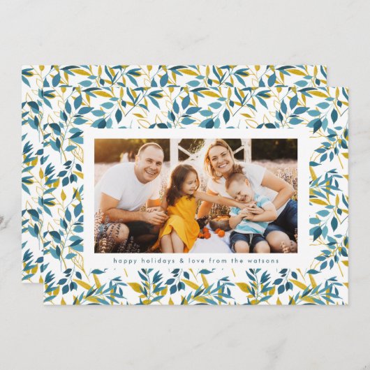 ネイビーモダン金ゴールド水彩写真クリスマス シーズンカード (正面/裏面)