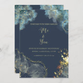 ネイビーモダン金ゴールド結婚ズ 招待状 (正面/裏面)