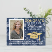 ネイビーモダン金ゴールド《写真》ぼけ味バブル写真卒業 招待状 (スタンド正面)