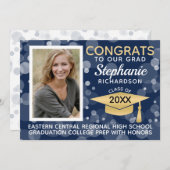 ネイビーモダン金ゴールド《写真》ぼけ味バブル写真卒業 招待状 (正面/裏面)