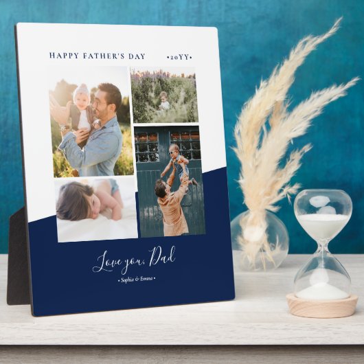 ネイビーモダン 父の日のギフト フォト コラージュ プレート フォトプラーク (側面)
