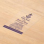 ネイビーモノグラムいかり航海のウェディングシャワー アクリル招待状 (レイダウン)