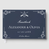 ネイビーモノグラムとア結婚ローズのゲストブック ゲストブック (正面)