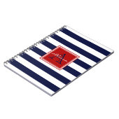 ネイビーモノグラムのオーニングストライプ ノートブック (左側)