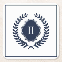 ネイビーモノグラムのブルークレストリース スクエアペーパーコースター