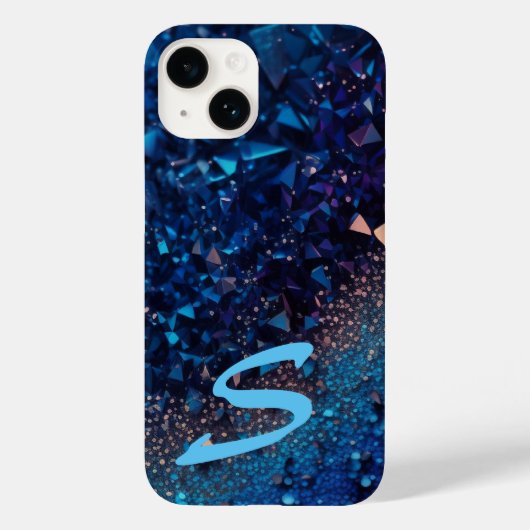 ネイビーモノグラムのブルーグリッター Case-Mate iPhoneケース (裏面)