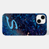 ネイビーモノグラムのブルーグリッター Case-Mate iPhoneケース (裏面 (横))