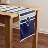 ネイビーモノグラムのブルーホワイトカ航海のニショートTa ショートテーブルランナー (インサイチュ)