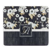 ネイビーモノグラムのブルーホワイトフローラデコールアネモン カッティングボード (正面)