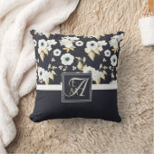 ネイビーモノグラムのブルーホワイトフローラデコールアネモン クッション (ブランケット)