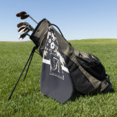 ネイビーモノグラムのブルーホワイトフローラデコールアネモン ゴルフタオル (グリーン)