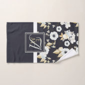 ネイビーモノグラムのブルーホワイトフローラデコールアネモン バスタオルセット (ハンドタオル)