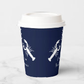 ネイビーモノグラムのブルーホワイトロブスター航海の 紙コップ (左)