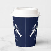 ネイビーモノグラムのブルーホワイトロブスター航海の 紙コップ (右)