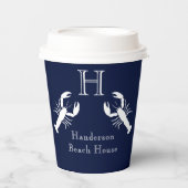 ネイビーモノグラムのブルーホワイトロブスター航海の 紙コップ (正面)