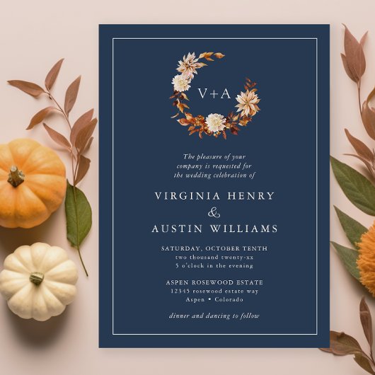 ネイビーモノグラムの結婚ズ 招待状