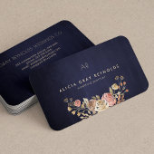 ネイビーモノグラムウォーターカラーフローラウェディングプランナー 名刺
