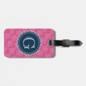 ネイビーモノグラムピンクのハイビスカスパターン ラゲッジタグ (裏面横)