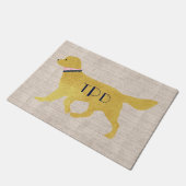 ネイビーモノグラム名門私立校風のゴールデンレトリエバータンジュート ドアマット (アングル)