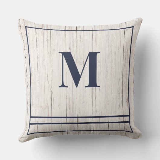 ネイビーモノグラム素朴ウッドファミリービーチハウス クッション (裏面)