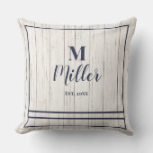 ネイビーモノグラム素朴ウッドファミリービーチハウス クッション (正面)