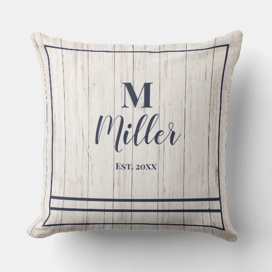 ネイビーモノグラム素朴ウッドファミリービーチハウス クッション (正面)