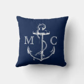 ネイビーモノグラム航海のホワイトスケッチいかり | クッション (裏面)