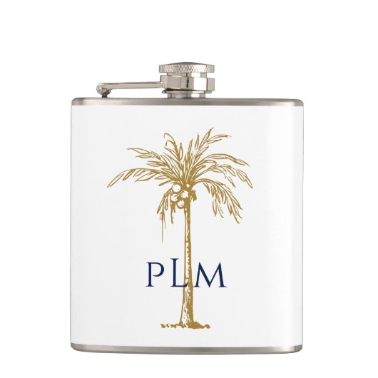 ネイビーモノグラム芸術的トロピカルゴールデンパームツリー フラスク (正面)