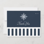 ネイビーモノ航海のグラムエレガントウェディングストライプ サンキューカード (正面)