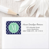 ネイビーモロッコタイル格子パーソナライズされた ラベル (インサイチュ)