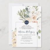 ネイビーユニークフローラユーカリプトゥスモノグラムキンセアニラ 招待状 (正面)