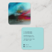 ネイビーユニークブルーとブルゴーニュの水彩抽象芸術 スクエア名刺 (正面/裏面)