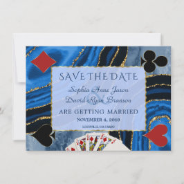 ネイビーユニークブルーアゲートベガストランプのポーカー結婚ズ セーブザデート