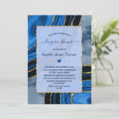 ネイビーユニークブルーアゲート金ゴールド大理石ランジェリーシャワー 招待状 (スタンド正面)