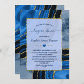 ネイビーユニークブルーアゲート金ゴールド大理石ランジェリーシャワー 招待状 (正面/裏面)