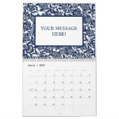 ネイビーユニークブルーダマスク模様 カレンダー (3月 2027)