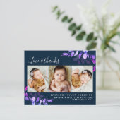 ネイビーユーカリ写真ベビーありがとうお知らせ ポストカード (スタンド正面)