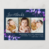 ネイビーユーカリ写真ベビーありがとうお知らせ ポストカード (正面)