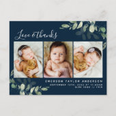 ネイビーユーカリ写真ベビーありがとうお知らせ ポストカード (正面)