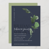 ネイビーユーカリ葉水彩ブライダルシャワー 案内状 (正面/裏面)