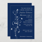 ネイビーライトグレーフローラデザインブライダルシャワー招待状 招待状 (正面/裏面)