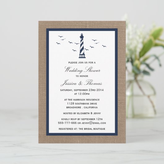 ネイビーライトハウスオンバーラップ航海のウェディングシャワー 招待状 (スタンド正面)