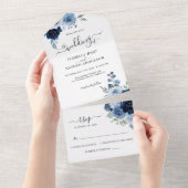 ネイビーライトブルーダスティブルーブルーフローラウェディングRSVP オールインワン招待状 (貼ってはがせる)