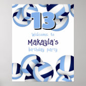 ネイビーライトブルーバレーボール子供の誕生日パーティー ポスター (正面)