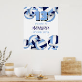 ネイビーライトブルーバレーボール子供の誕生日パーティー ポスター (キッチン)