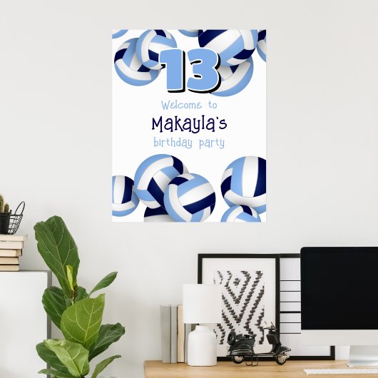 ネイビーライトブルーバレーボール子供の誕生日パーティー ポスター (ホームオフィス)