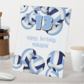 ネイビーライトブルーバレーボール子供の誕生日パーティー 台座サイン (インサイチュ)